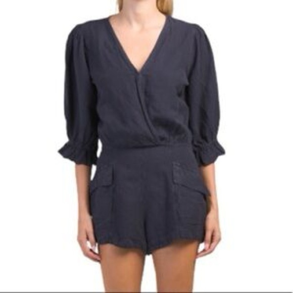 Young Fabulous and Broke YFB Morgan Romper French Navy Shorts Linen Playsuit Sm - Picture 1 of 13